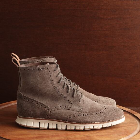 Cole Haan Boots Mens SZ 10M Brown Zerogrand Wingtip Suede Ankle Water Resistant - Picture 1 of 16